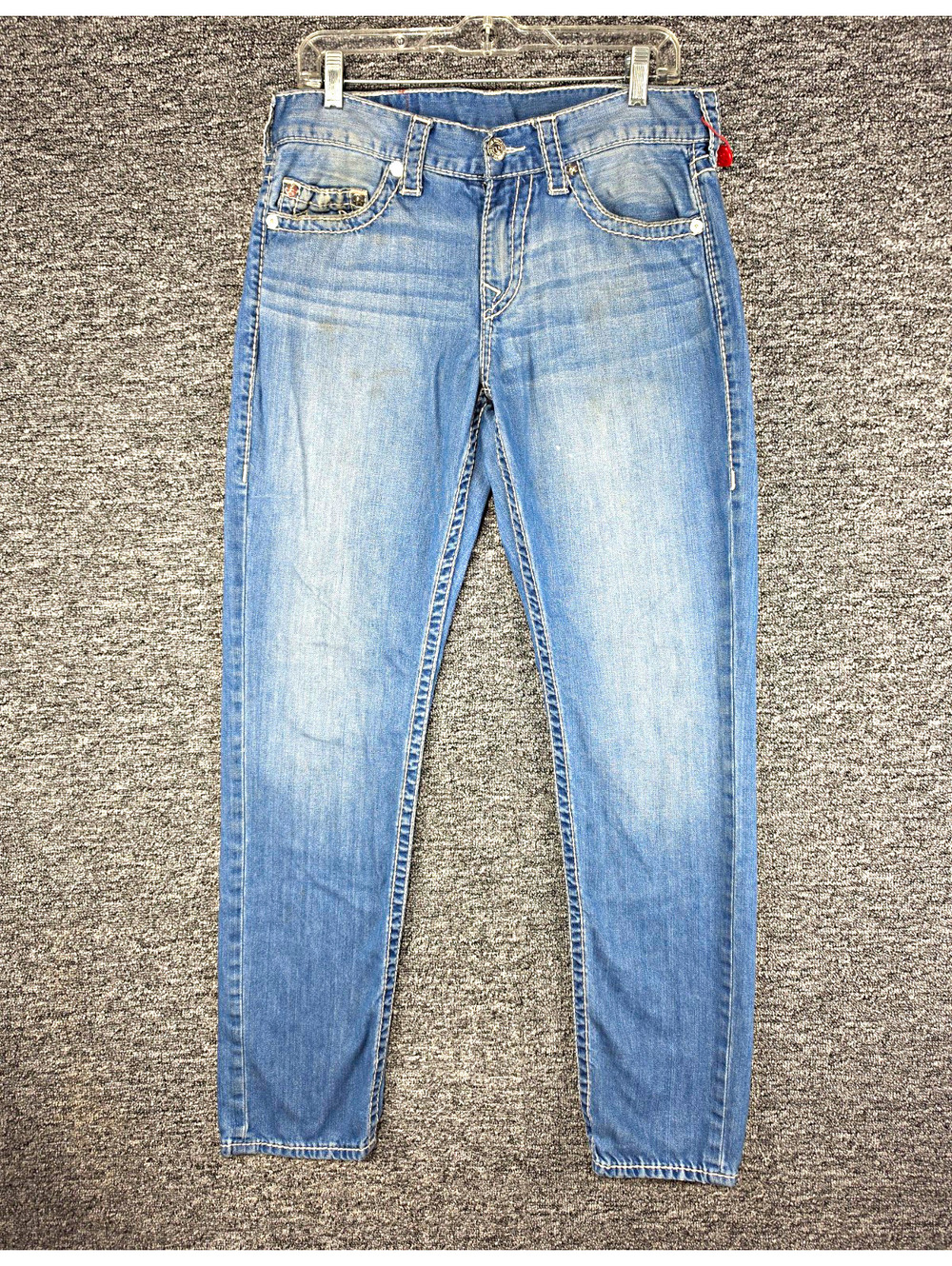 True Religion Geno Slim Fit Light Wash Blue Denim Jeans Logo 5-Pocket 31x31